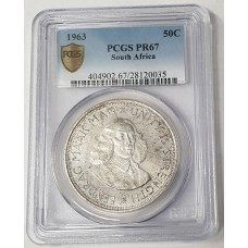 SOUTH AFRICA 1963 . FIFTY 50 CENTS COIN . PCGS PR67 GEM . PROOF